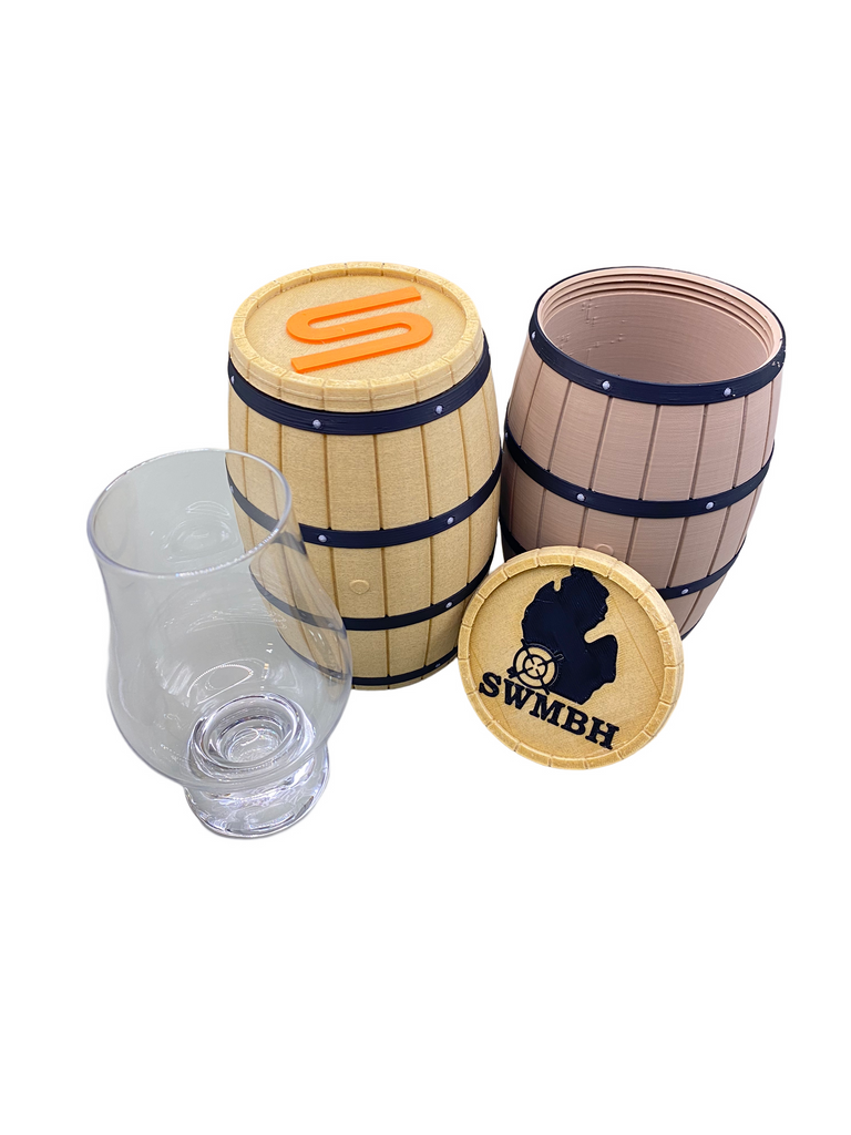 Customizable WEE Glencairn Glass Barrel Holder for Whiskey or Bourbon, Fathers Day or Groomsmen Gift